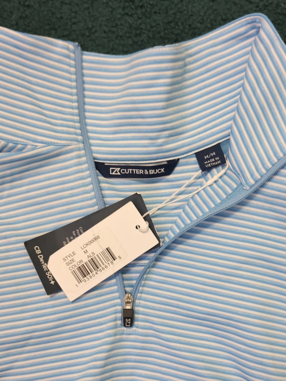 NEW Cutter & Buck DryTek Blue and White 1/4 Zip Sweatshirt